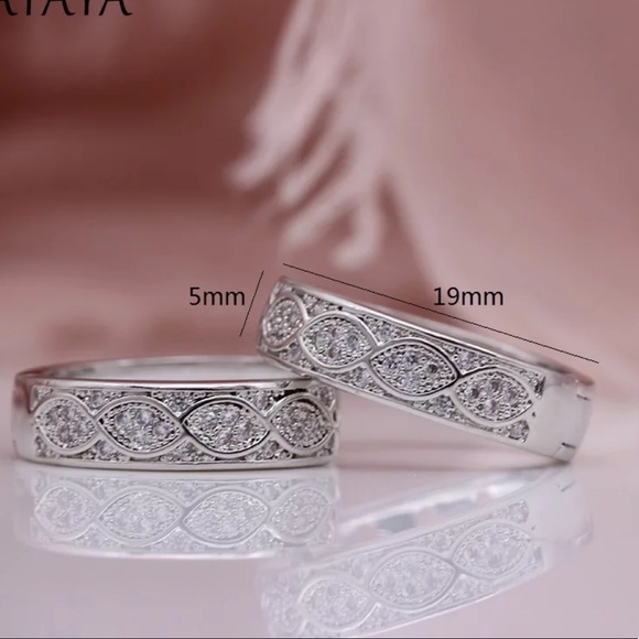 Platinum Plated Huggie Hoop Earring CZ - Picture 2 of 4